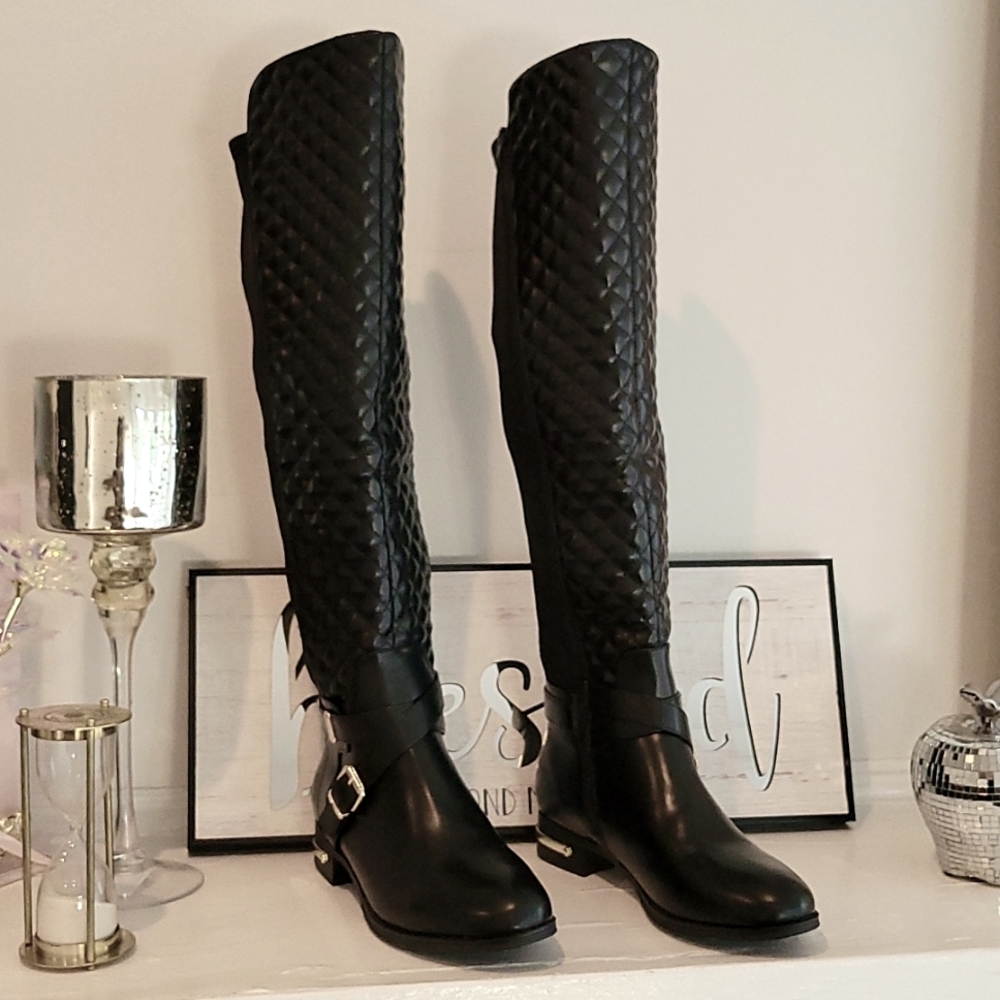 Over the Knee Leather Quilted Boots w/Gold Details